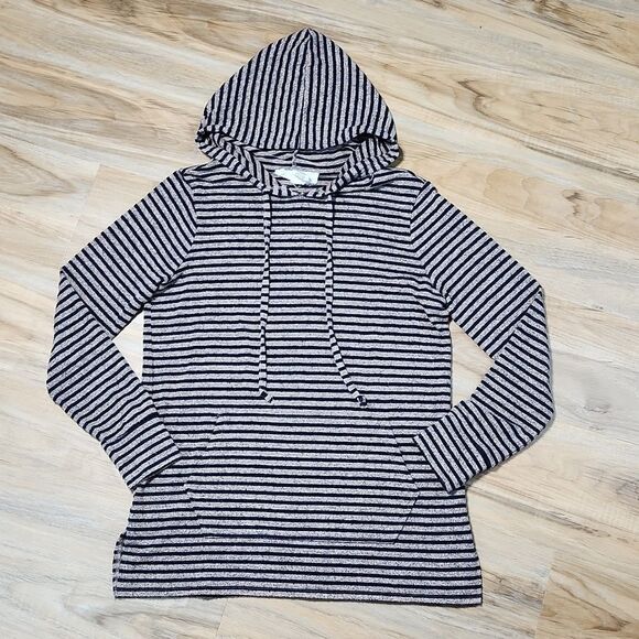 💚Workshop Republic Tan & Black Stripe Hooded Sweater Small - Picture 1 of 9